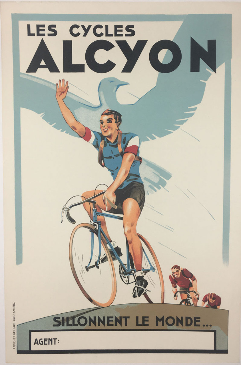 Alcyon Cycles Racer Afffiche Gaillard 1928 original stone lithograph on linen