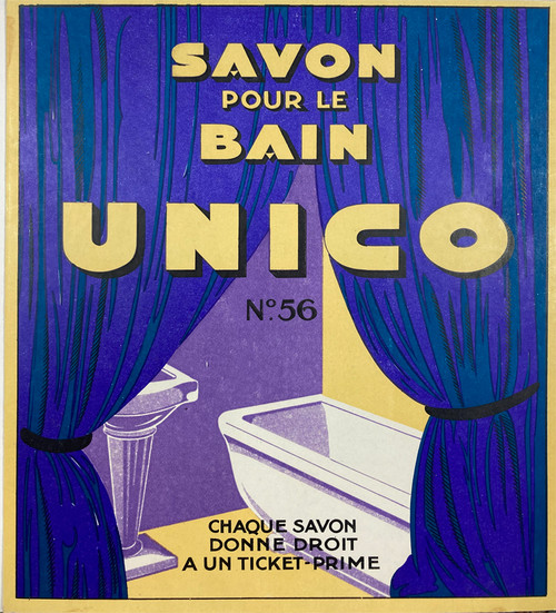 Original point of purchase ad for Unico bath soap 20th century France