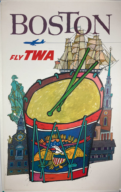 David Klein Boston TWA Air Lines original lithograph on linen for sale