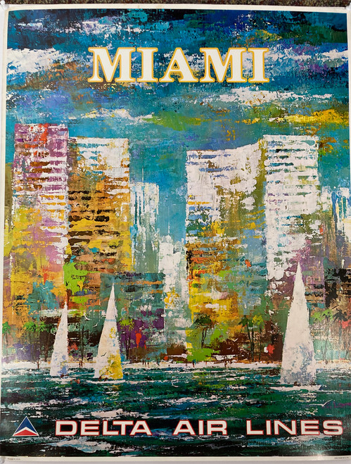 Miami Delta Air Lines by Jack Laycox 1970s original lithograph