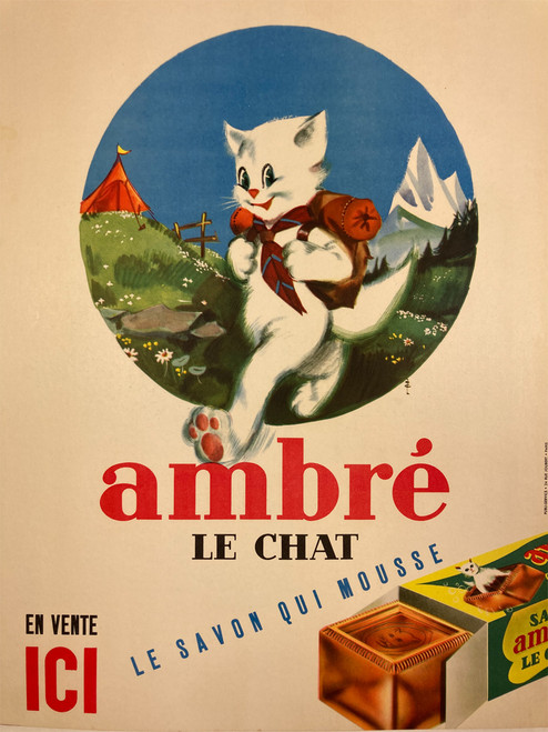 Ambre le chat mousse 20th century original lithograph on linen