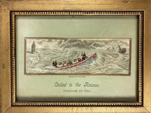 Called to Rescue - Heroism at Sea ca. 1880s England original stevensgraph in original frame