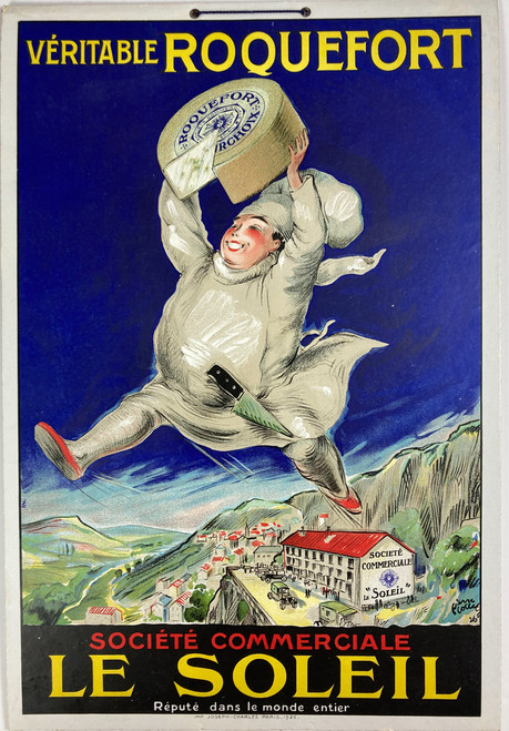 Roquefort Le Soleil by Pierre Collet France 1926 original stone lithograph on board advertising sign vintage poster