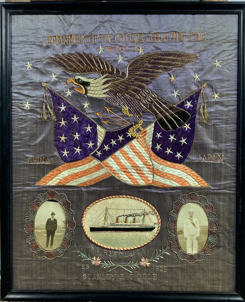 Silk Embroidery Souvenir SS Resolute China-Japan tour by unknown 1926 Original antique silk embroidery souvenir