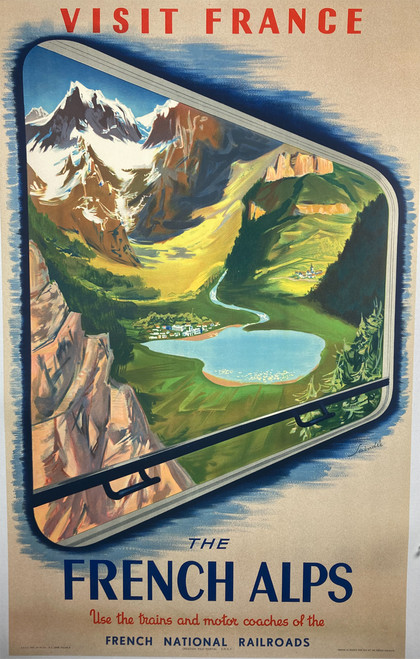 Visit France The French Alps French National Railroads by Saindre 1952 France original lithogrpah on linen vintage poster