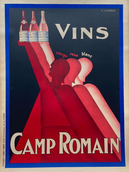 Vins Camp Romain by Claud Gadoud 1925 France original stone lithograph on linen vintage poster