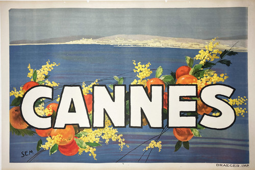 Cannes by SEM 1930 France original stone lithograph on linen vintage poster