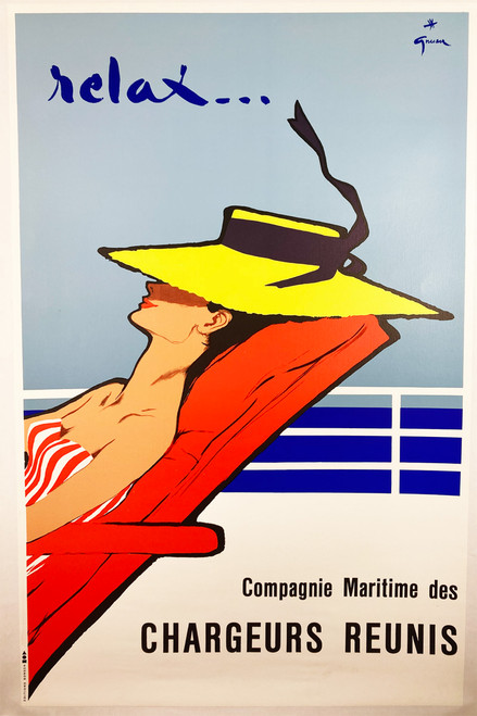 Relax by Rene Gruau ca. 1950s France original lithograph on linen vintage poster