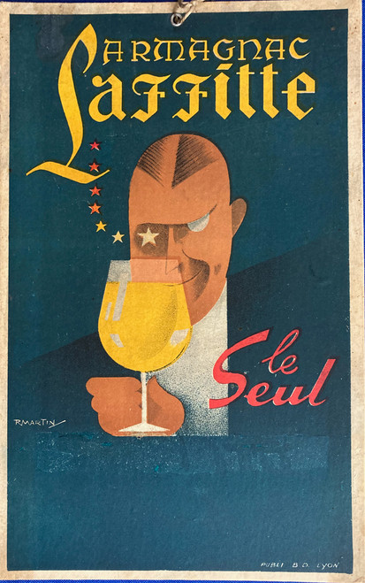 Armagnac Laffitte le Seul by R. Martin 1947 France original lithograph on board advertising sign poster