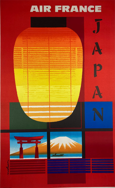 Air France Japan by Jacques Nathan ca. 1959 France original lithograph on linen vintage poster