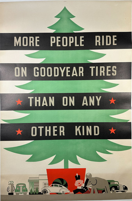 More People Ride On Goodyear Tires Than On Any Other Kind ca. mid 20th century USA scarce original lithograph on linen vintage poster