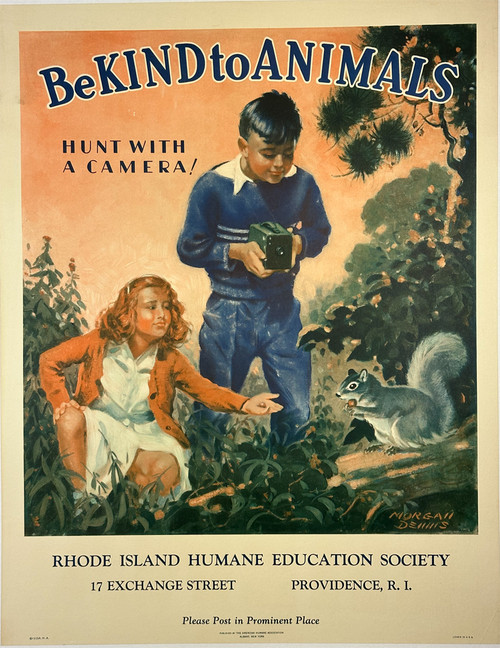 Be Kind To Animals Hunt With A Camera by Morgan Dennis 1934 USA original lithograph on linen vintage poster