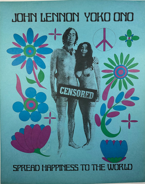 John Lennon Yoko Ono Spread Happiness to the World ca. 1970s USA original lithograph on linen vintage poster
