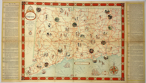 Commemorative Map of Connecticut by John Held 1935 USA original foldout map lithograph on linen vintage poster