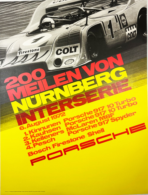 Porsche 200 Meilen von Nürnberg Interserie by Reichert 1973 Germany original photo offset lithograph on linen vintage poster