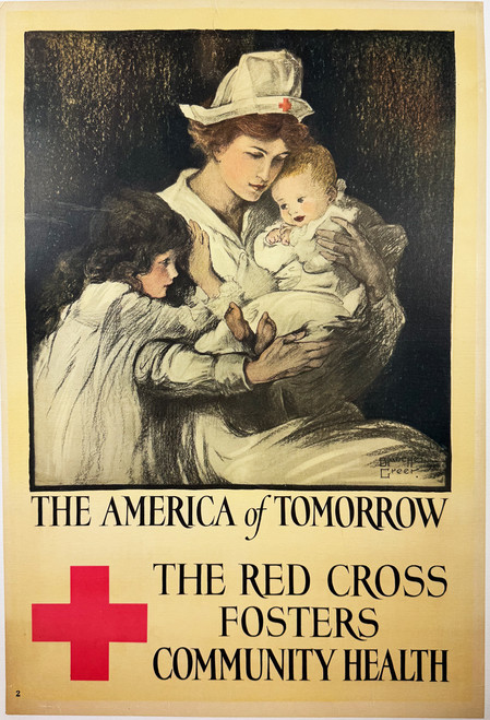 The America of Tomorrow Red Cross Fosters Community Health by Blanche Greer 1918 USA original stone lithograph on linen antique poster