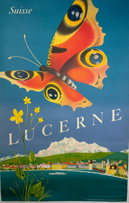 Lucerne 1940 Switzerland original lithograph on linen vintage poster