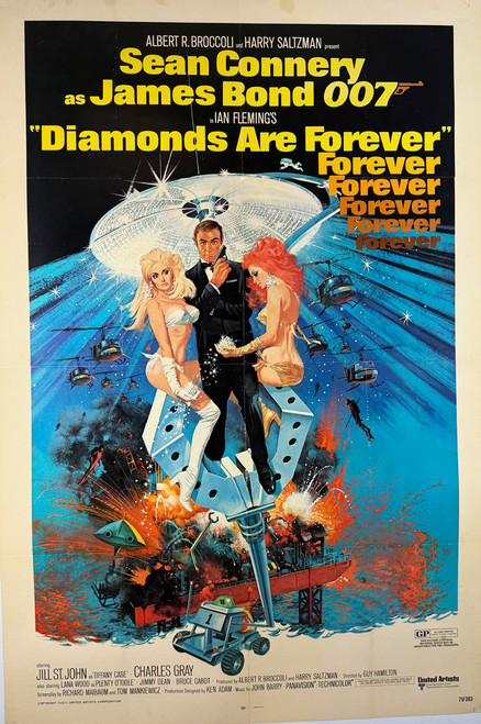 Diamonds Are Forever by Roger McGinnis 1971 USA original lithograph on linen vintage James Bond poster
