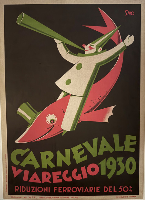 Carnavalle Viareggio by Siro Itay ca. 1930 original stone lithograph on linen vintage poster