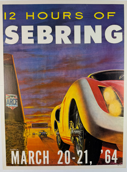 12 Hours of Sebring March 20-21 1964 by Schulz USA original lithograph on linen vintage poster