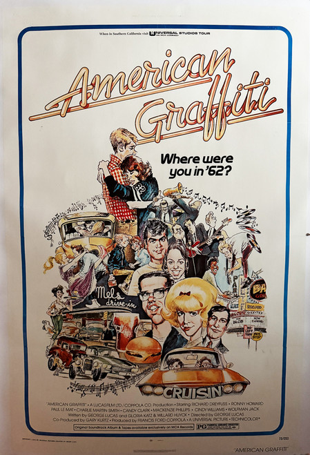 American Graffiti movie poster by Mort Drucker 1973 USA original lithograph on linen vintage poster