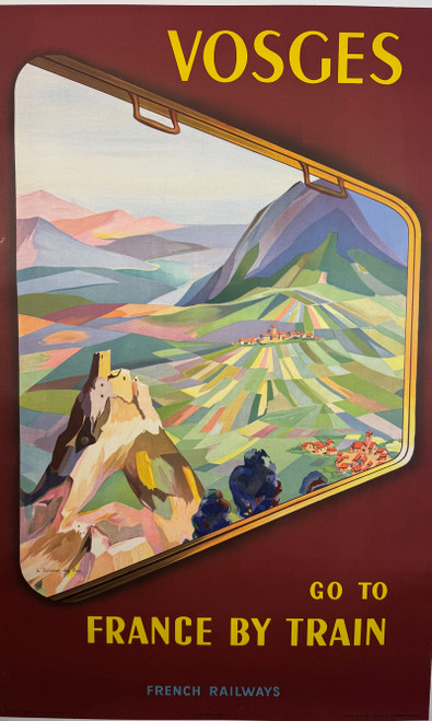 Vosges GO to France by Train by Teissier des Cros 1954 France original lithograph on linen vintage poster
