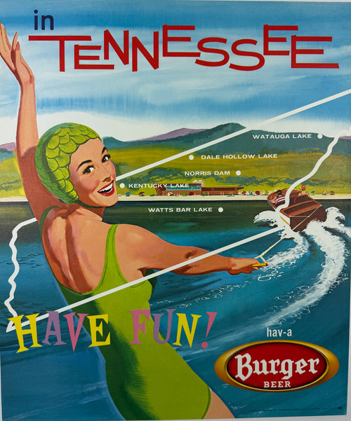 In Tennessee Hav-a Burger Beer 1950s USA original lithograph on linen vintage poster