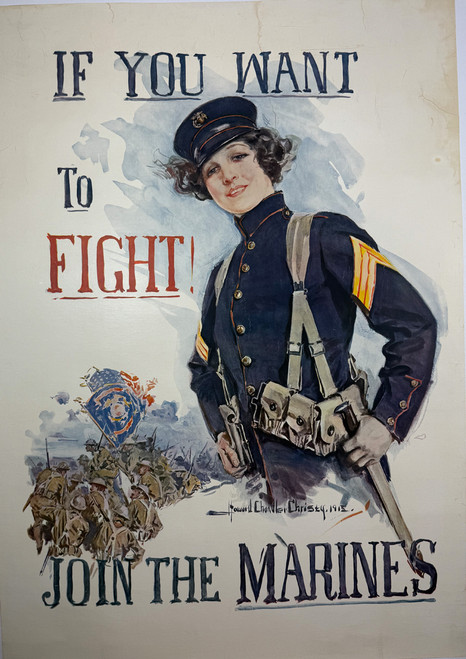 If You Want to Fight Join the Marines by Howard Chandler Christie 1915 USA original lithograph on linen antique vintage poster