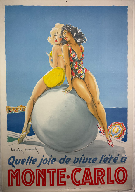 Monte Carlo by Louis Icart 1948 France original lithograph on linen vintage poster