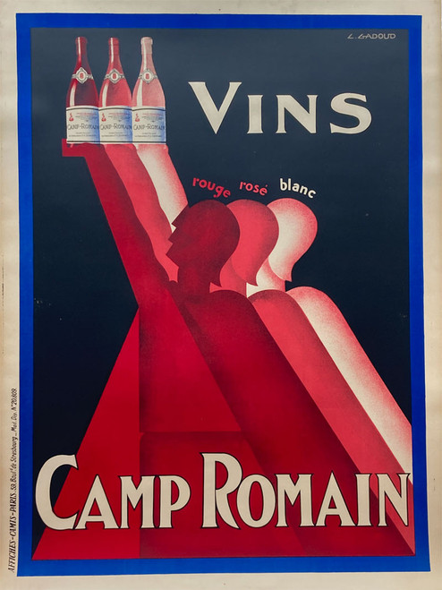 Vins Camp Romain by Claud Gadoud 1925 France original stone lithograph on linen antique vintage poster