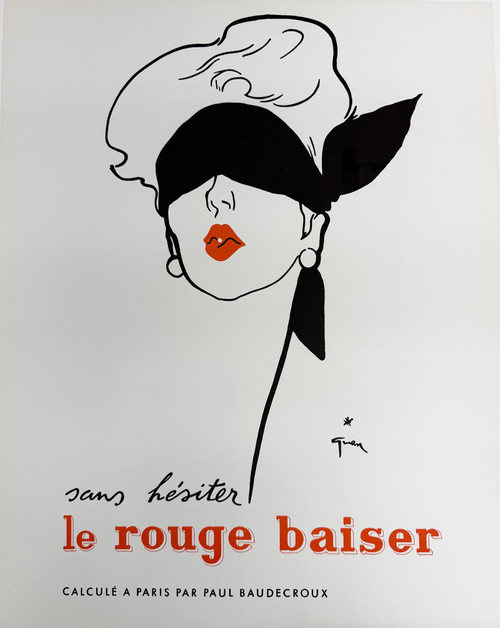 Le Rouge Baiser by Gruau 1949 France original lithograph on linen vintage poster