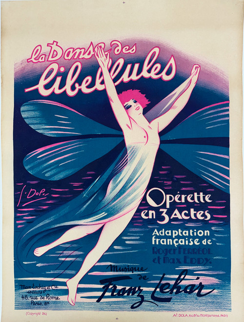 La Danse des Libellules by Georges Dola 1926 France original stone lithograph on linen antique vintage poster