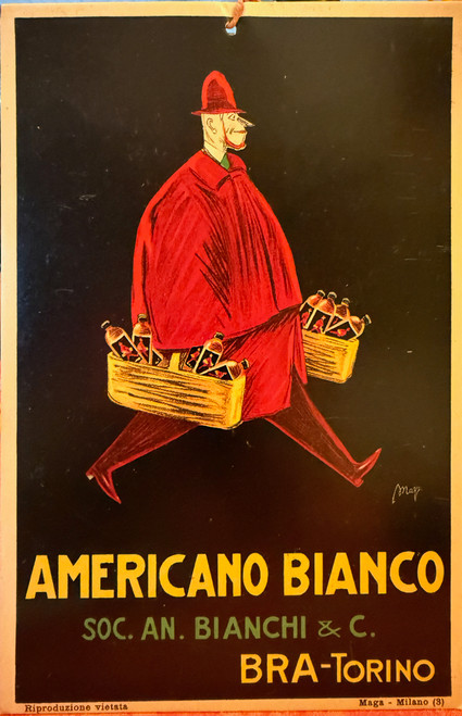 Americano Bianco by Giovanni Magagnoli/Mauzan 1920-1930s Italy original lithograph on board antique vintage display piece