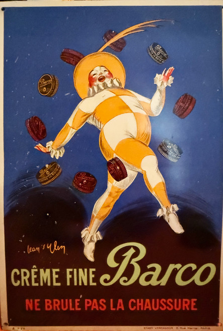 Creme Fine Barco Shoe Polish by Jean D'Ylen 1922 France original lithograph on metal antique display sign