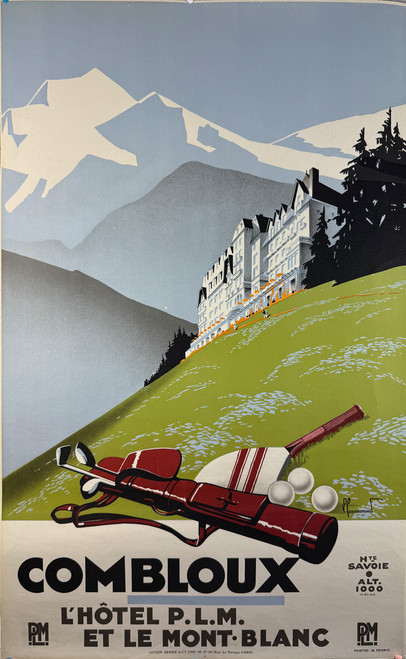 Combloux L'Hotel P.L.M. et L Mont Blanc by Pierre Commarmond ca. 1930 France original stone lithograph on linen vintage travel poster