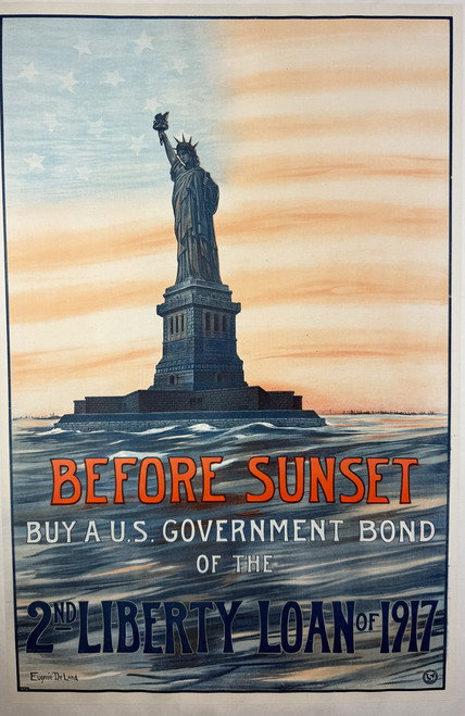 Before Sunrise 2nd Liberty Loan by Eugenie Deland 1917 USA original stone lithograph on linen antique poster