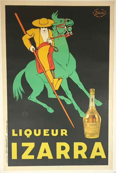 Liqueur Izarra by Zulla 1934 France original stone lithograph on linen vintage poster