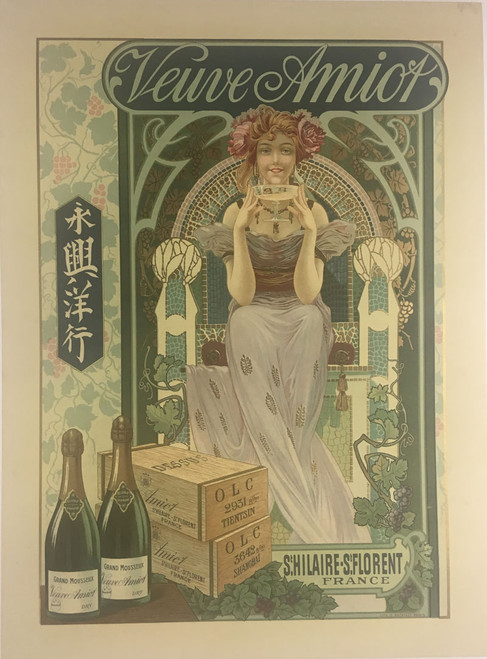 Veuve Amiot by G. Bataille 1902 original stone lithograph glazed paper on linen Asian market