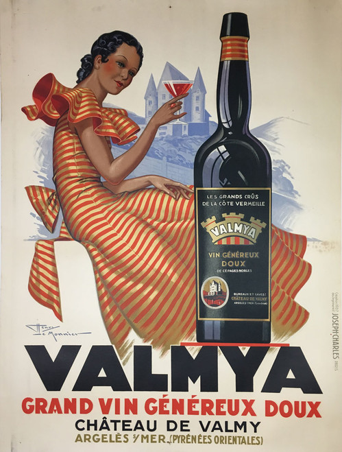 Valmya Grand Vin by Henri LeMonnier 1937 original stone lithograph on linen