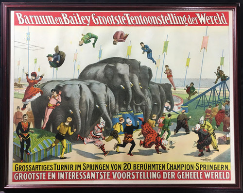 Barnum Bailey European Tour by Strobrigde Co. 1899 USA original stone lithograph on linen antqiue poster