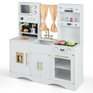 Kids Kitchen Playset with Microwave and Coffee Maker for Ages 3+-White - Color: White D681-TM10098WH
