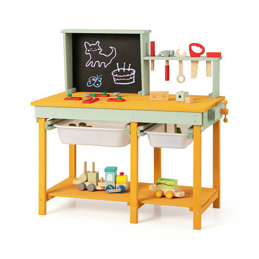 Kids Wooden Toy Workbench with Storage Space and Blackboard B593-TP10201