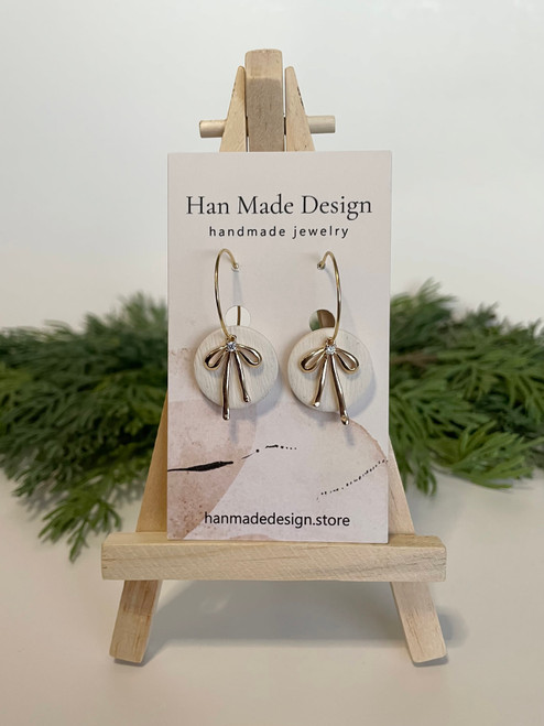 Cream Bow Hoops