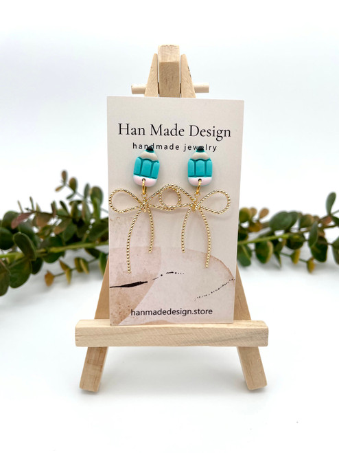 Little Pencil Bow Dangles- Blue 