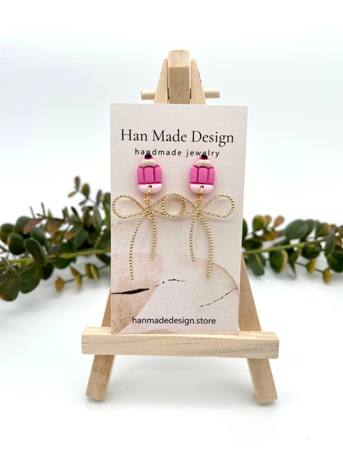 Little Pencil Bow Dangles- Pink 
