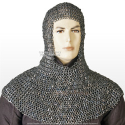 Stainless Steel Large Size Medieval Chainmail Coif Flat Ring Round Riveted LARP