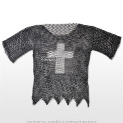 Black Large Medieval Chainmail Shirt Steel Butted Half Sleeve with Templar Cross