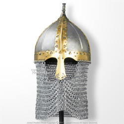 Functional Medieval Russian Boyar Helmet 16G Steel with Chainmail Camail SCA WMA