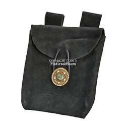 Black Medieval Renaissance Fair Costume Suede Leather Pouch Satchel Bag LARP SCA