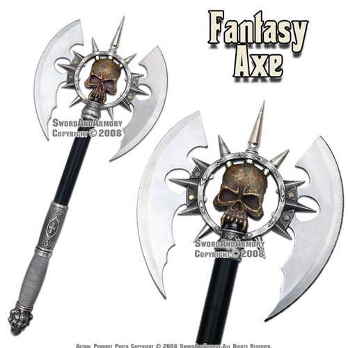 Death's Head Skull Fantasy Battle Axe With Plaque Death's Head Skull Fantasy Battle Axe With Plaque